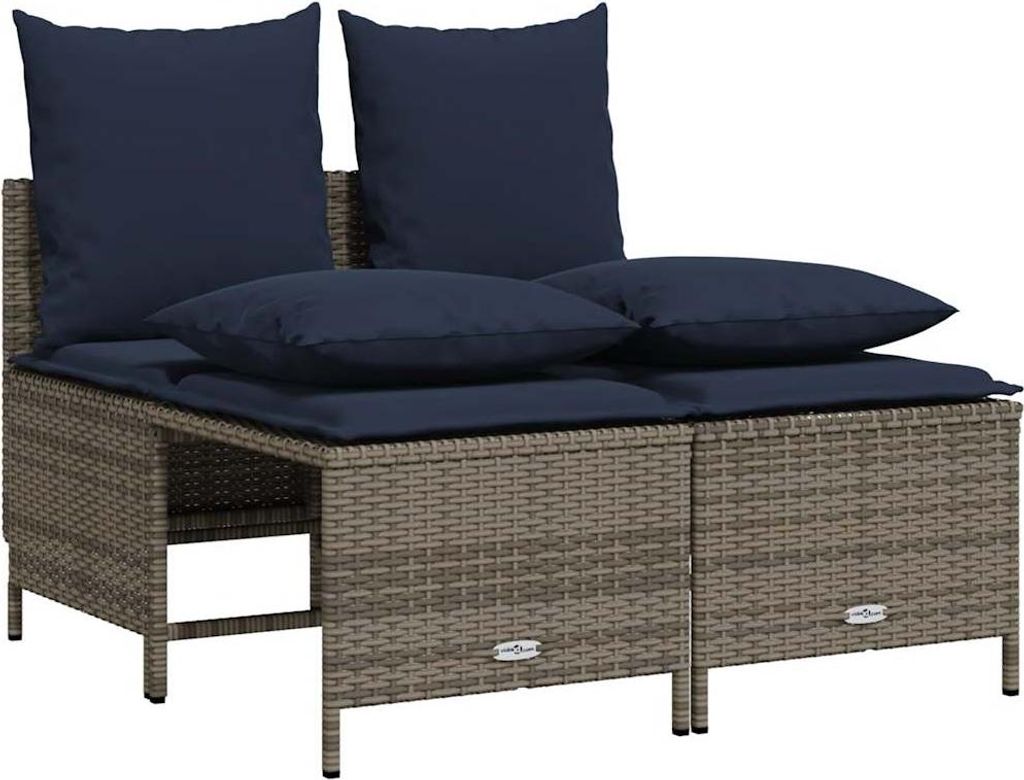 4-teiliges Gartensofa-Set mit Kissen, grau, Polyrattan