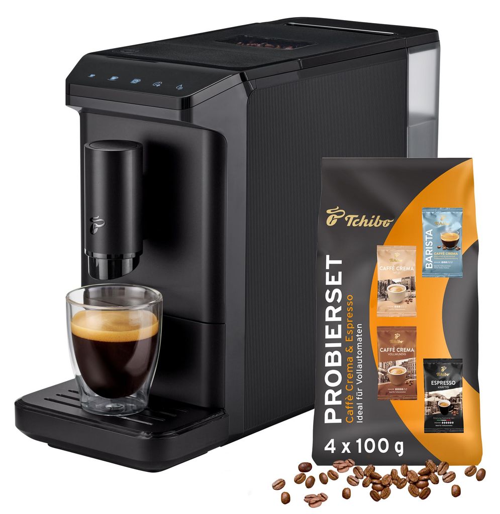Tchibo Kaffeevollautomat Esperto mini für Caffè Crema und Espresso, nur 16cm breit, klein und kompakt, geeignet für jede Küche, Camping, Studen...