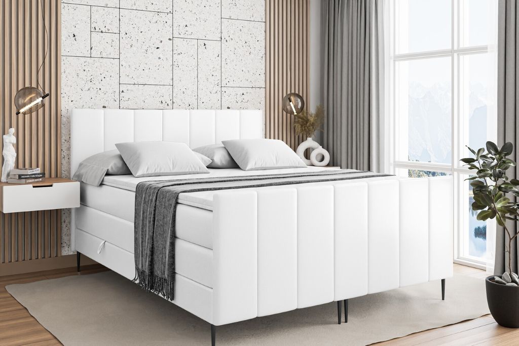 ALTDECOR Boxspringbett mit Schwarz Füßen, Matratze und Lattenrost, Topper, Fußteil, Polsterbett mit Bettkasten, Bett mit Stauraum H3- und H4- Ma...