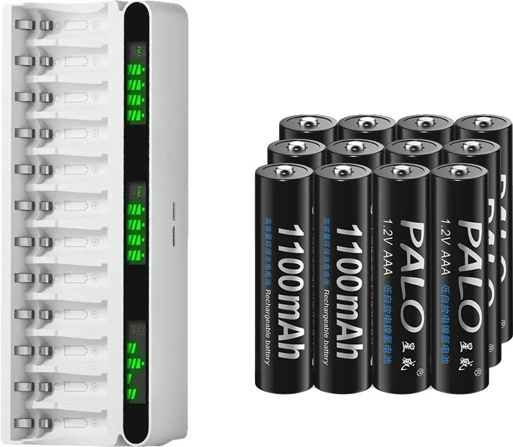 Lot de 12 Piles Rechargeables AAA 1100 mAh + Chargeur Rapide USB NiMH