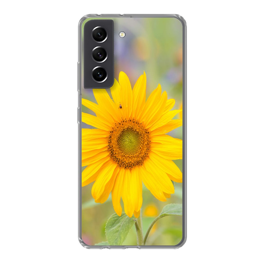 MuchoWow Handyhülle Schutzhülle Hülle für Samsung Galaxy S21 FE Blumen - Sonnenblume - Gelb Silikon Softcase Handy Hülle - Mobiltelefonhülle
