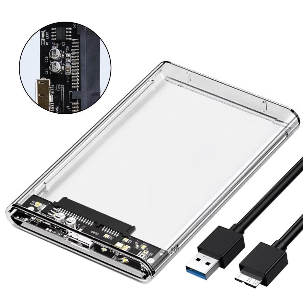 Festplattengehäuse, Transparentes mobiles Festplattengehäuse mit USB 3.0, mechanisches SSD-Universalgehäuse mit 2,5 Zoll SATA-Schnittstelle