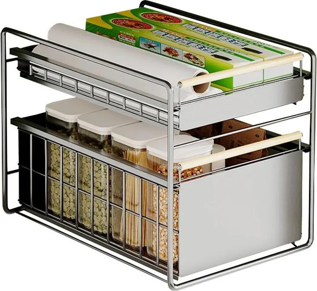 Rayonnage de bureau noir double plateau pour organisation de documents