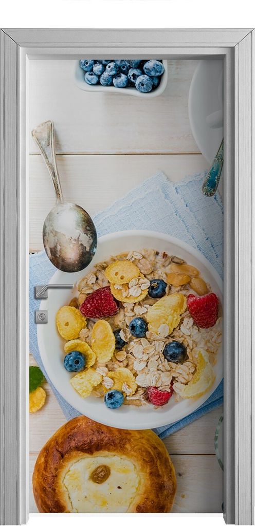 Tür Selbstklebende 90x210 cm Türfolie Türtapete Klebefolie - Kaffee Obst Himbeeren