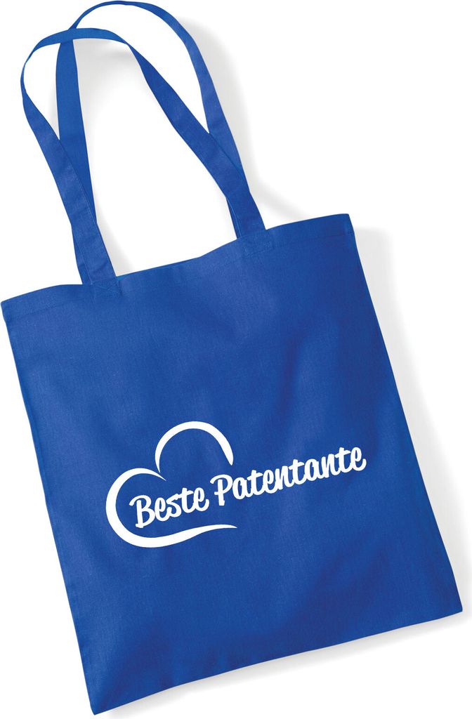 Huuraa Jutebeutel Beste Patentante Herz 10 Liter Bright Royal Baumwolle Tasche Geschenkidee