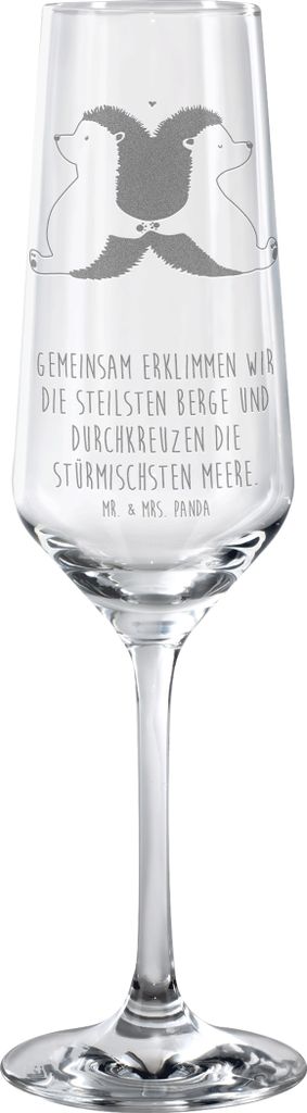 Mr. & Mrs. Panda Glas Igel händchenhaltend - Transparent - Geschenk, glücklich, Verknallt, Hochzeit, Love, Champagnerglas, Sektflöte, Sektglas, ...