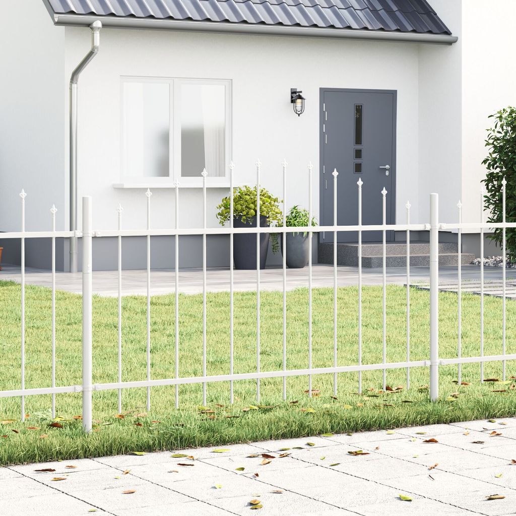 Gartenzaun mit Bogenoberteil Weiß 6,8x1 m Stahl, Drahtzäune DesignMöbel Neu