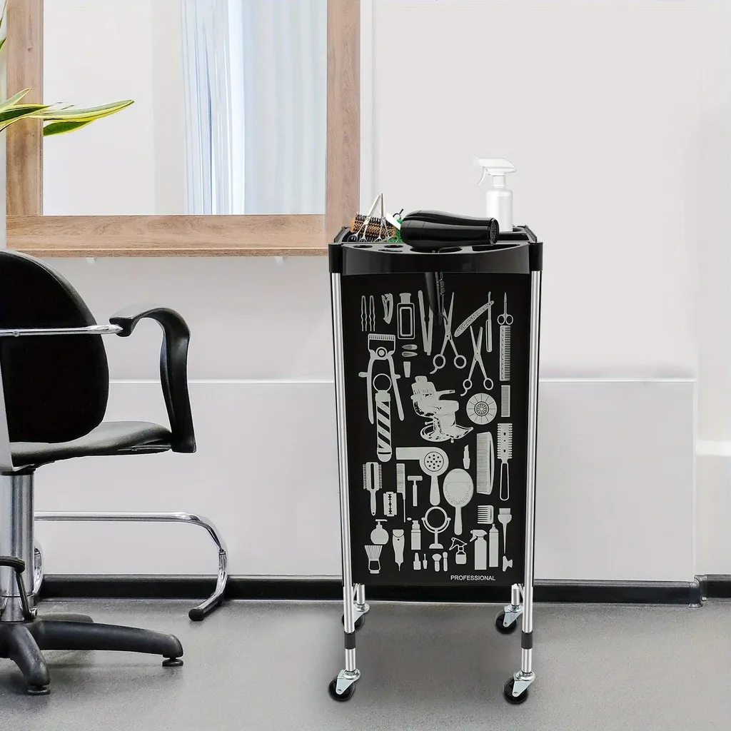 Trolley de coiffure professionnel avec tablette rabattable et 5 bacs