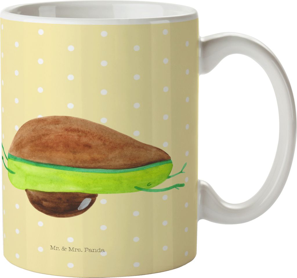Mr. & Mrs. Panda Becher Avocado Yoga - Gelb Pastell - Geschenk, Kaffeebecher, Humor, Gesund, Sport, Hilfe, cappuccinotasse, Tasse, Haha, Kaffeetass...