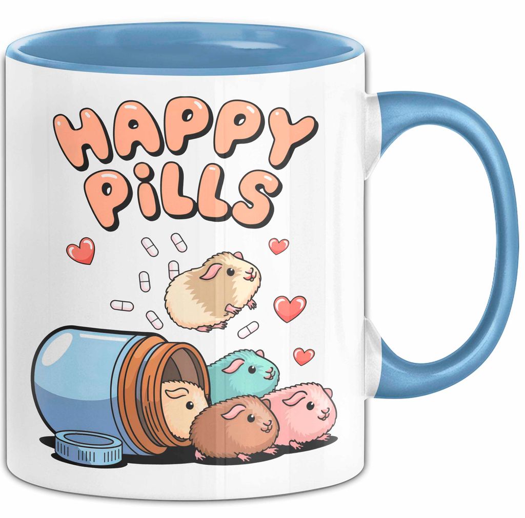 Meerschweinchen Tier Tasse Geschenk Lustige Geschenkidee Happy Pills (Blau)