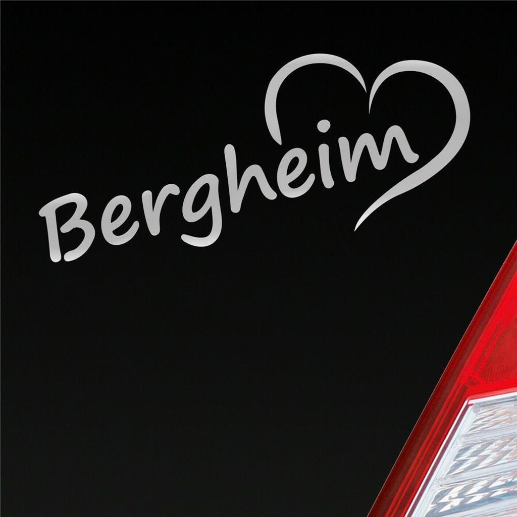 Auto Aufkleber Bergheim Herz Stadt City Liebe Love Heimat Heart 20x8 cm Silber Sticker Heckscheibenaufkleber