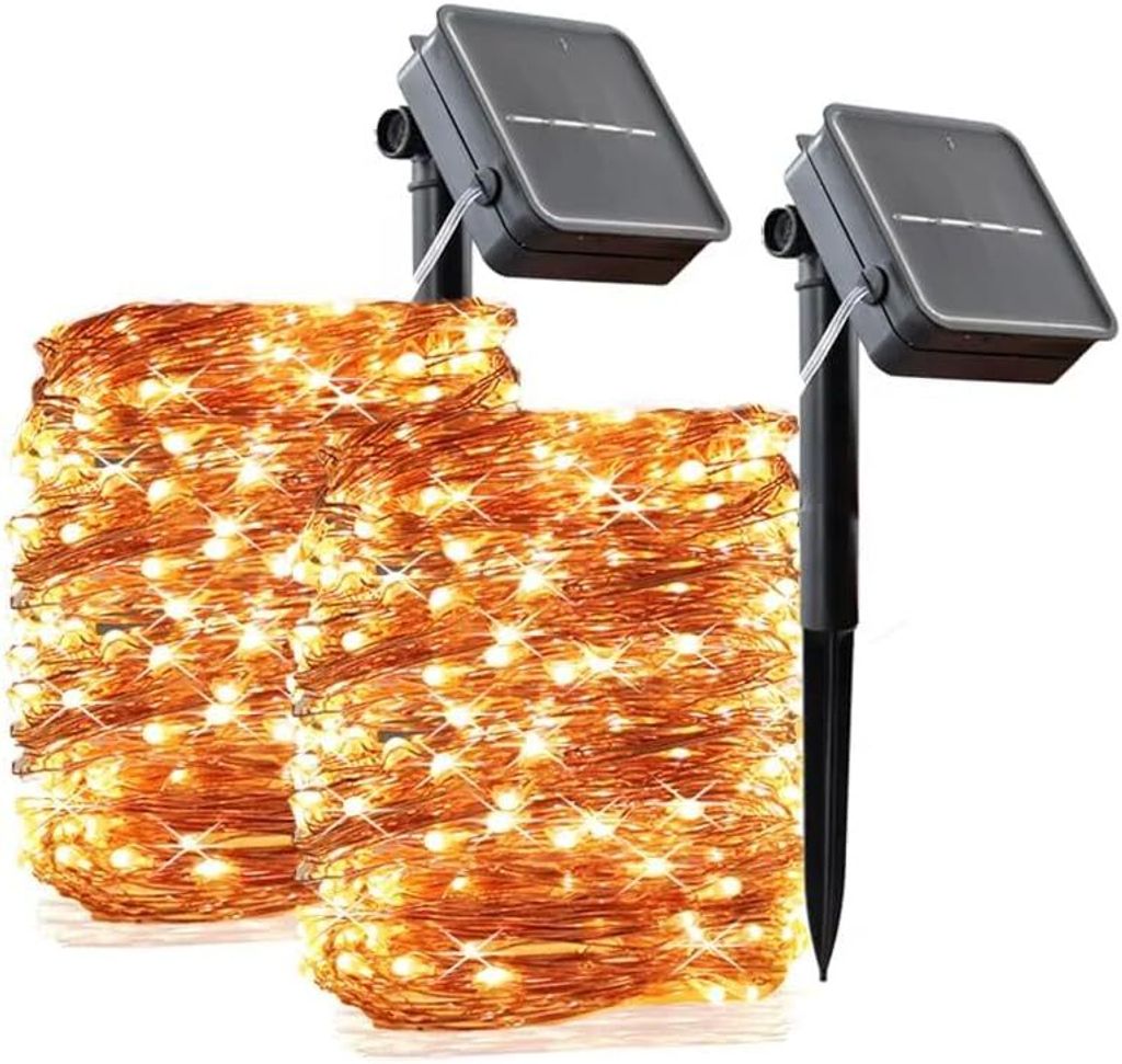 LQWELL Solar Lichterkette 2x 12M 120LED Außen und Innen Kupferdraht IP65 wasserdicht für Garten Balkon Party Hochzeit Geburtstag Weihnachten Dekor