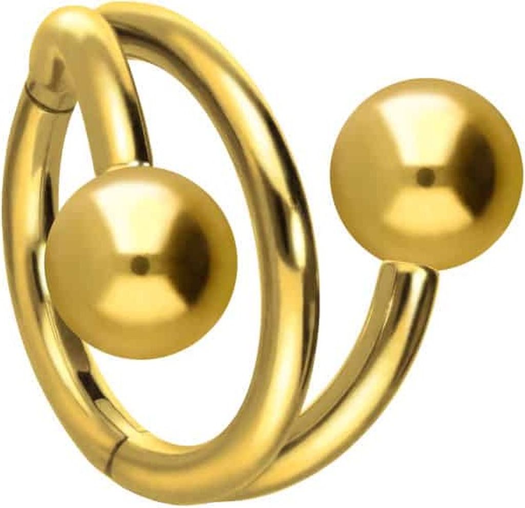 Ohrpiercing, Nasenpiercing, Septum Piercing Titan Segmentring Clicker mit Innengewinde 3 RINGE + 2 KUGELN Gold Innendurchmesser: 10mm | Kugelgröß...