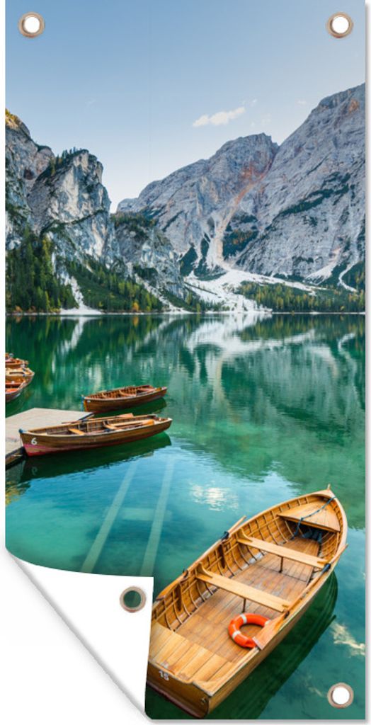 MuchoWow 30x60 cm Outdoor-Poster Gartendeko Sichtschutz Garten Poster für den Garten Alpen - See - Boot