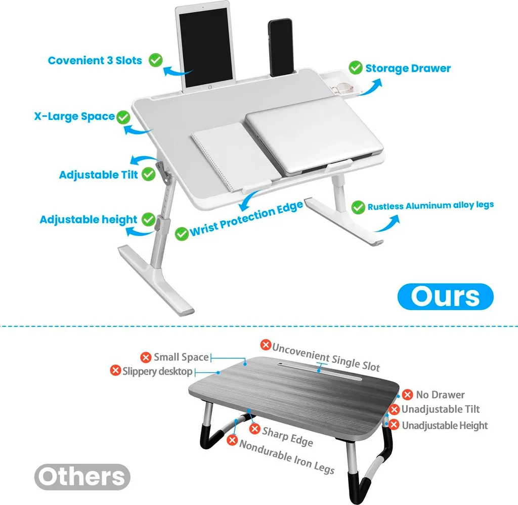 Tavolino Pieghevole Laptop Grigio Chiaro - Altezza Regolabile