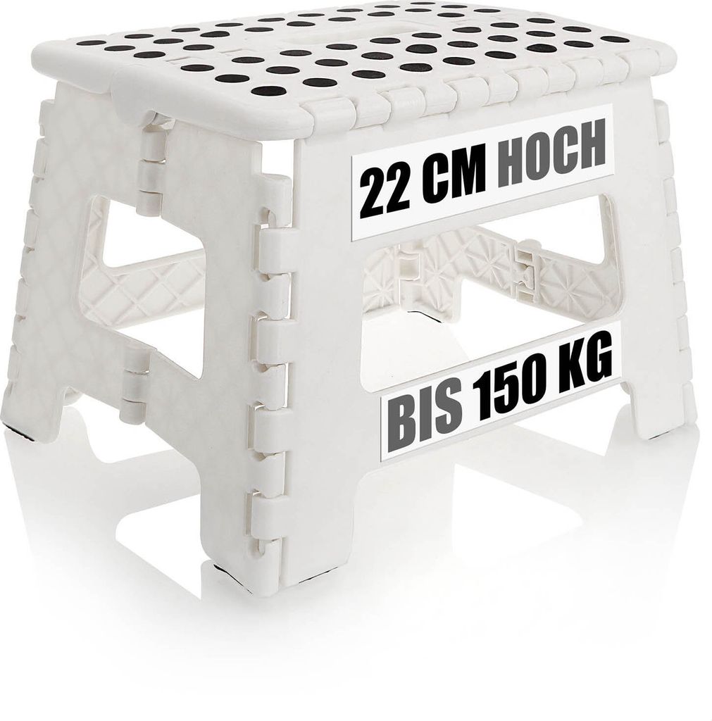 com-four Klapptritt mit Gumminoppen - faltbarer Tritthocker - tragbare Aufstiegshilfe für Haushalt, Küche, und Bad - rutschfester Klapphocker -...