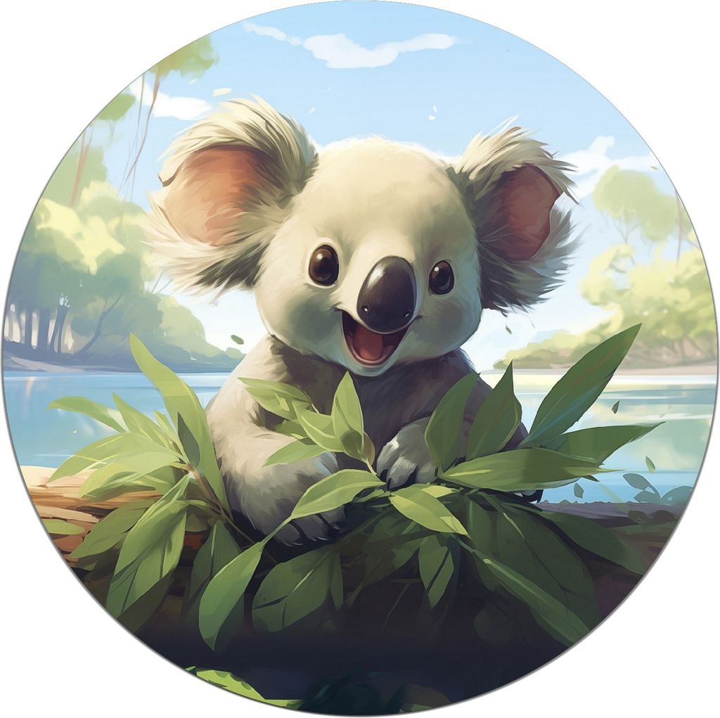 Wallario Premium Glasbild, freischwebende Optik, kräftige Farben, rund 50cm Durchmesser, Motiv Australische Idylle: Der lächelnde Koala