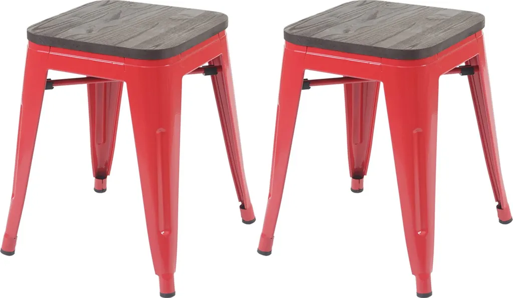 Set Sgabelli Design HWC-A73 Rosso Vintage Impilabili in Legno e Metallo