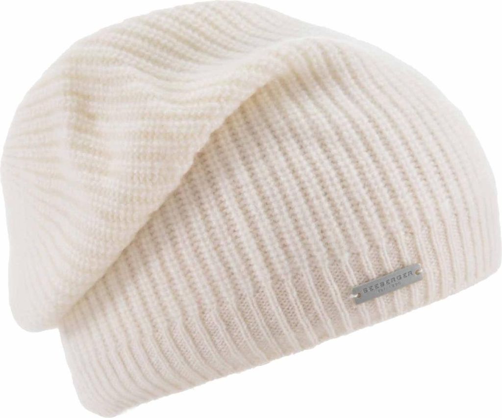 Seeberger Strickmütze-Beanie aus 100% Kaschmir im Rippmuster, beige, Gr. Einheitsgröße