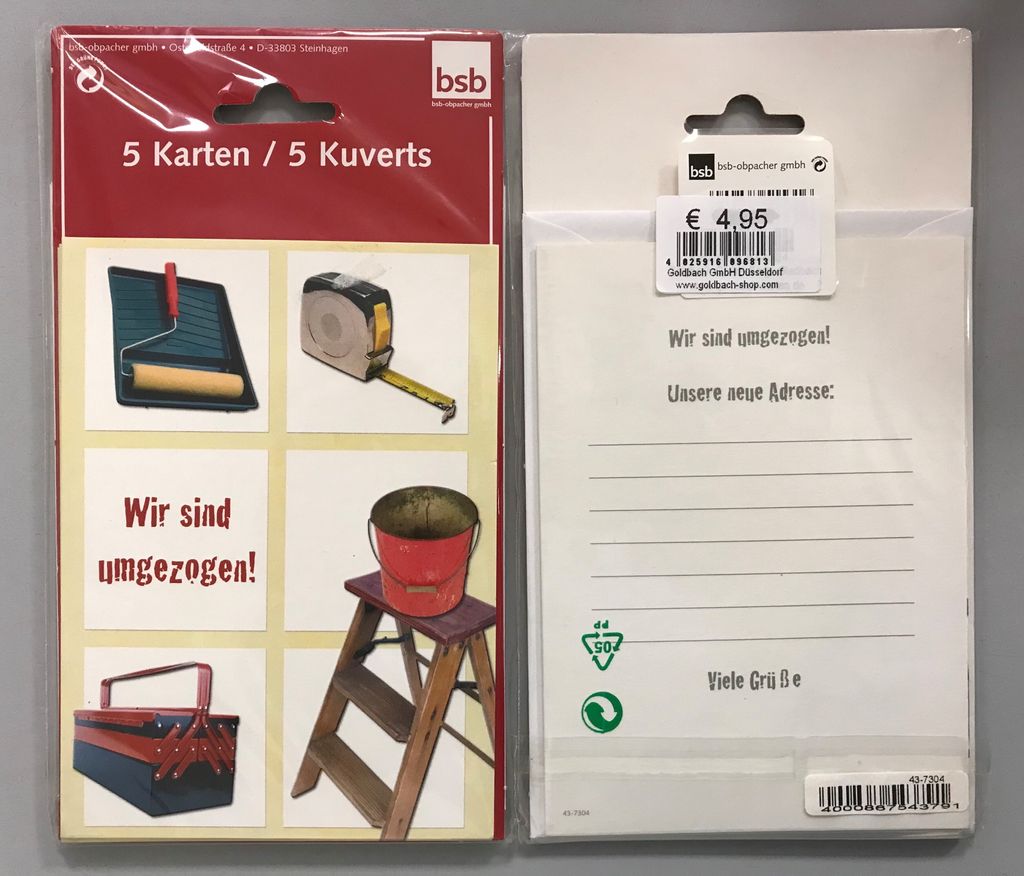 Umzugsanzeige - 5 Anzeigekarten zum Umzug im Format 10,5 x 14,5 cm