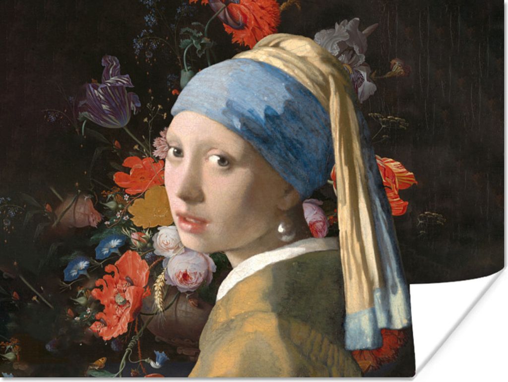 MuchoWow Poster Das Mädchen mit dem Perlenohrring - Vermeer - Blumen 160x120 cm - Foto Plakat