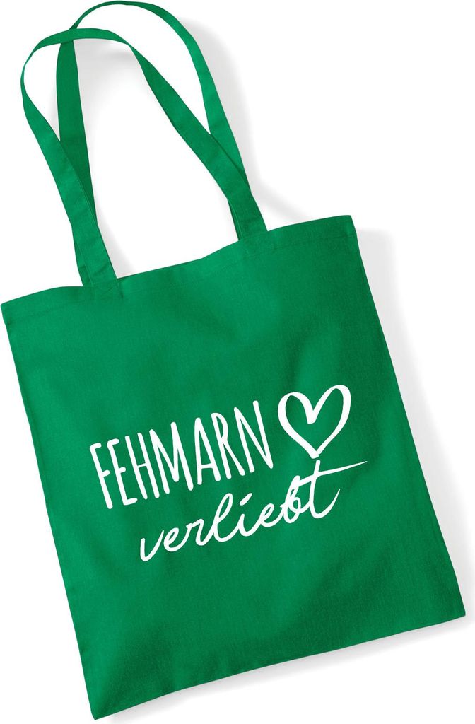 Huuraa Jutebeutel Fehmarn verliebt 10 Liter Kelly Green Baumwolle Tasche Geschenkidee