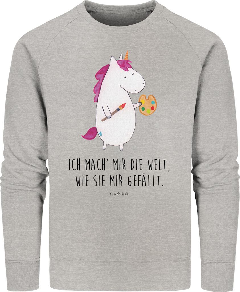 Mr. & Mrs. Panda Nachhaltiger Pullover Einhorn Künstler Größe L - Heather Grey - Geschenk, Englisch, Sweater, Pinsel, Sweatshirt, Baumwoll, Farb...