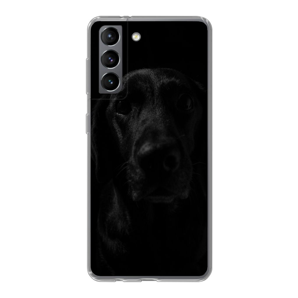 MuchoWow Handyhülle Schutzhülle Hülle für Samsung Galaxy S21 Hund - Haustier - Schwarz Silikon Softcase Handy Hülle - Softcase