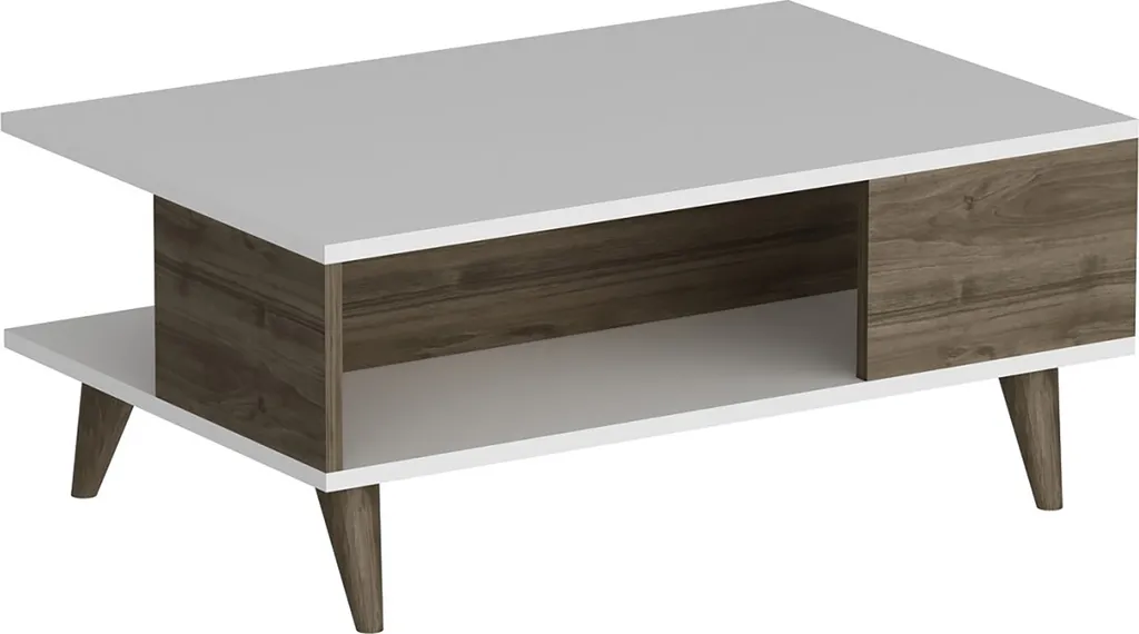 Table basse Grenaa avec plateau inférieur blanc et imitation noyer - 6