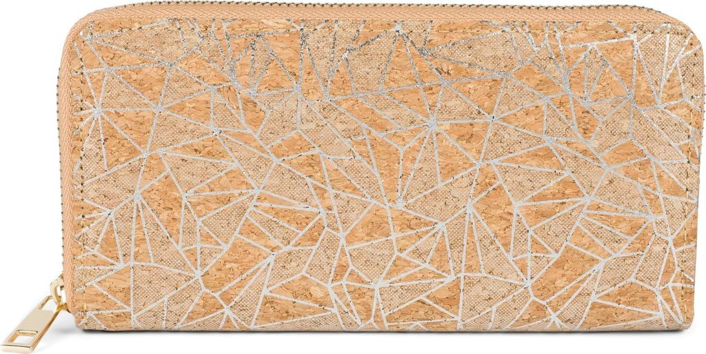 styleBREAKER Damen Geldbörse aus Kork mit Geometrischem Metallic Prisma Muster, Reißverschluss, Portemonnaie 02040148