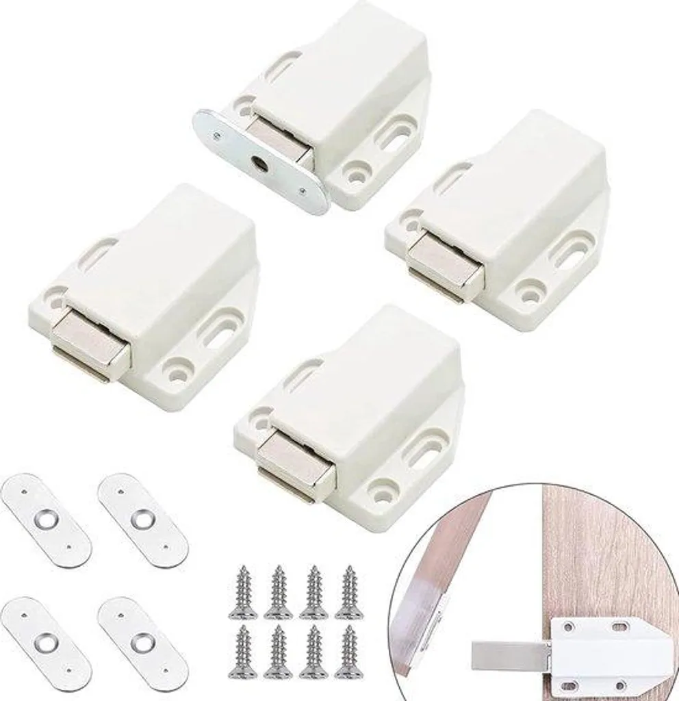 Lot de 4 Poussoirs de porte blancs Fermeture douce - Push-to-open