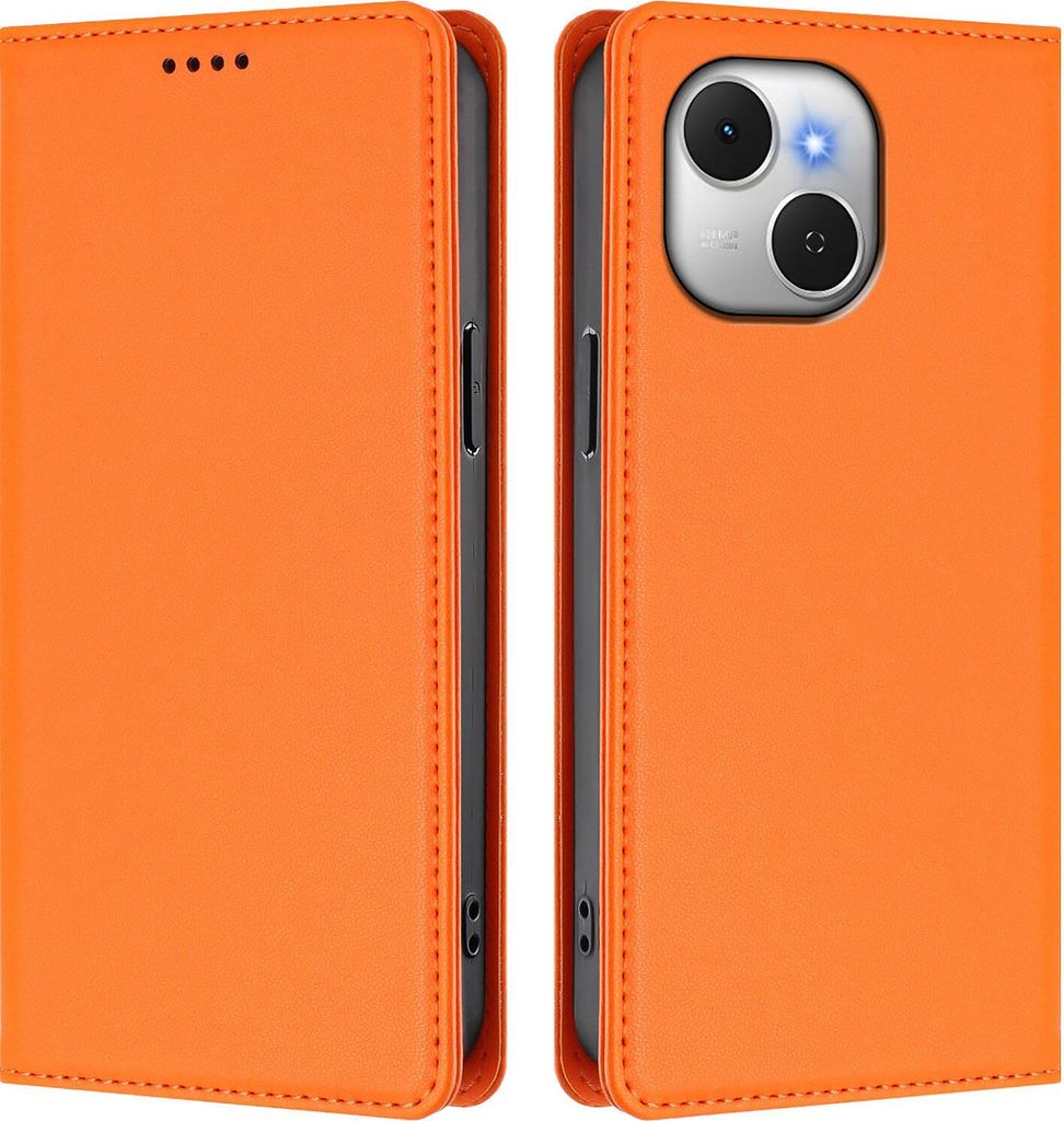 Handyhülle für Tecno Spark 40C, Kunstleder Klapphülle Stoßfeste Magnetische Hülle mit Ständer Orange