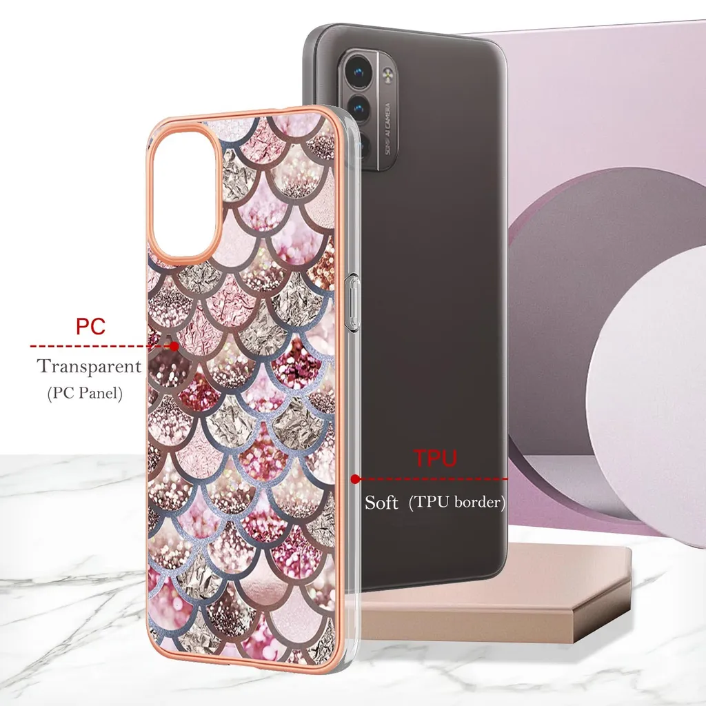 DEDUX Cover Per Nokia G21/G11 – Custodia In Silicone TPU Con Effetto Marmo Glitterato, Morbida, Sottile E Antigraffio (Bianco Marmo)