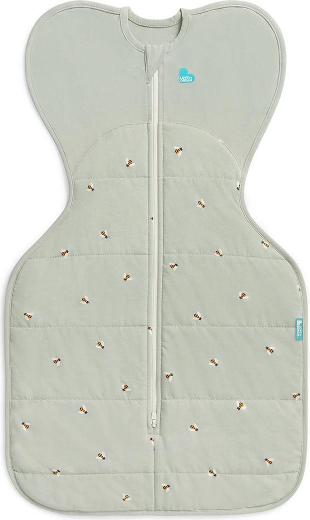 Love to Dream Swaddle Up Pucksack Oliv Bienen, 2,5T Small (3,5-6kg)