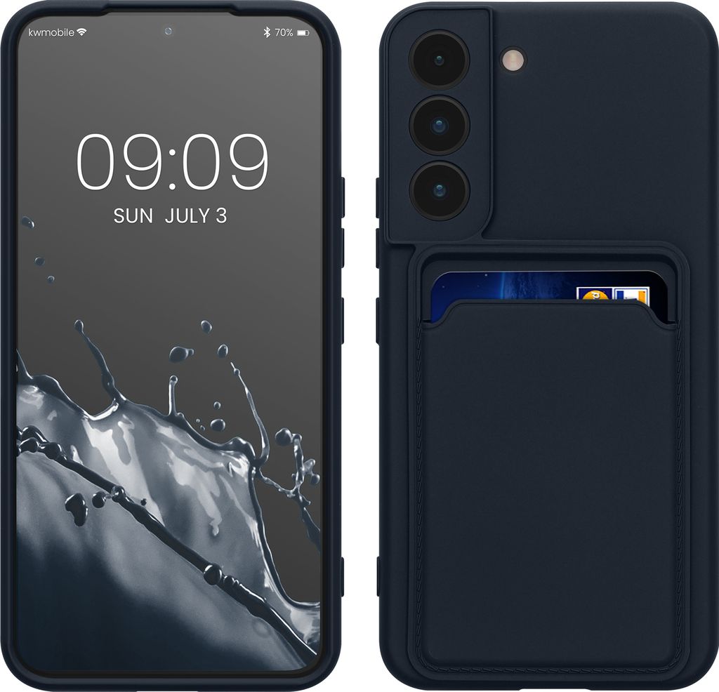 kwmobile Handyhülle kompatibel mit Samsung Galaxy S22 Hülle - Handy Cover mit Fach für Karten - in Dunkelblau