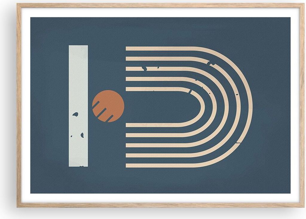 Gerahmtes Poster - Rahmen in heller Eiche - Abstraktion Stadion Modern - 100x70 cm - Wand Bild - Wanddeko - Wandbilder - Kunstposter - Wandposter -...