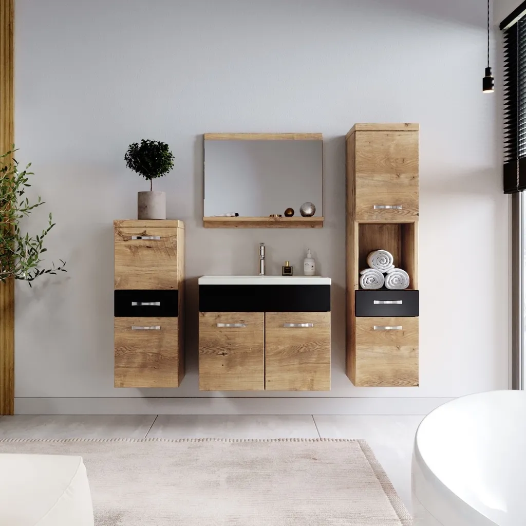 Ensemble meuble de salle de bains avec vasque et colonne Alba 60 cm - 3