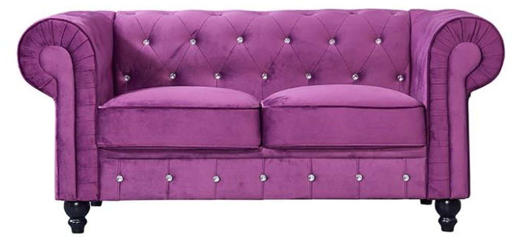 Klassische Leder Couch - Lila Chesterfield Stoff Sofa 2 Sitzer Neu jvmoebel