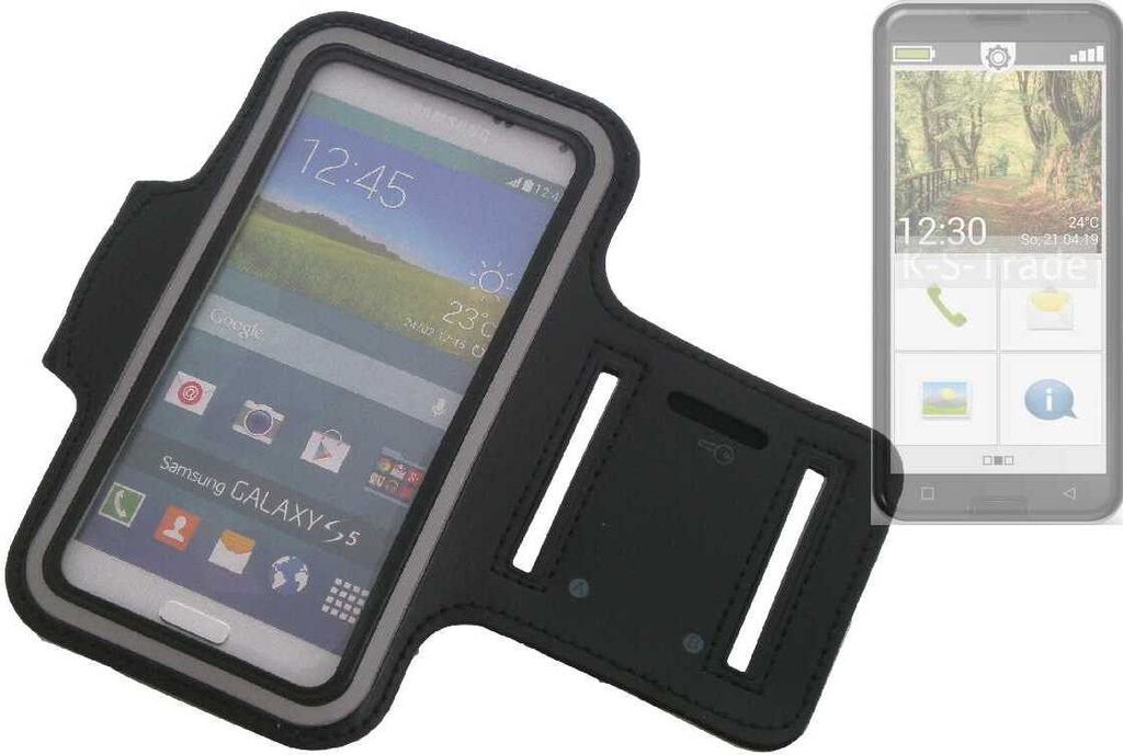 Kompatibel mit Emporia Smart.3 Neopren Jogging Armband Sportarmband Oberarmband schwarz kompatibel mit Emporia Smart.3 mit Reflektor Streifen. Fitness