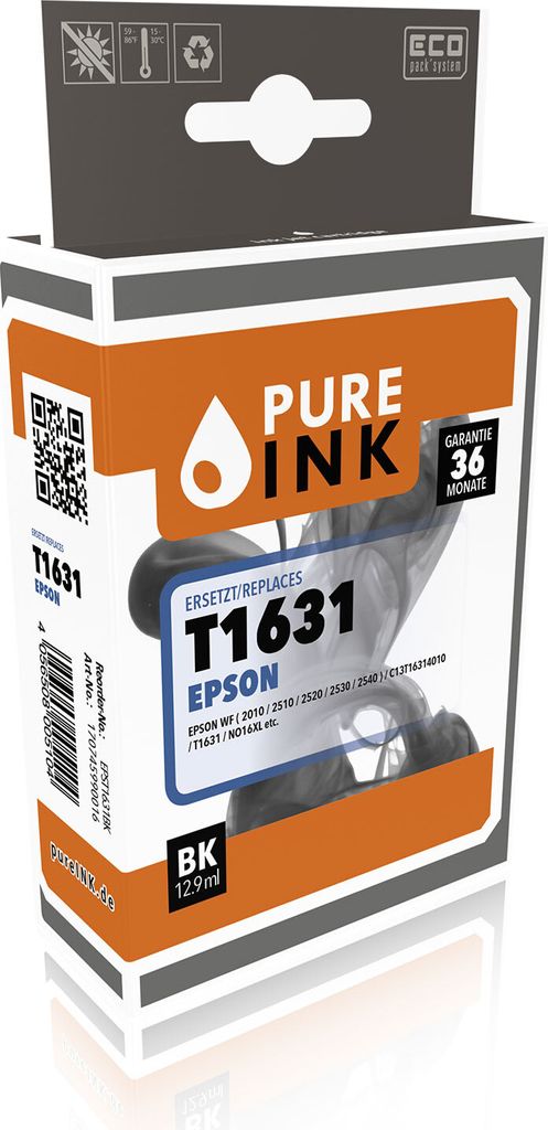 pureINK EPT1631BK BLK Druckerpatrone - 12,9ml - Bis zu 500