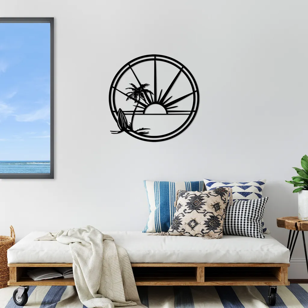 Tableau Mural en Métal Noir Wallity Sea - Déco Design 69 x 67 cm