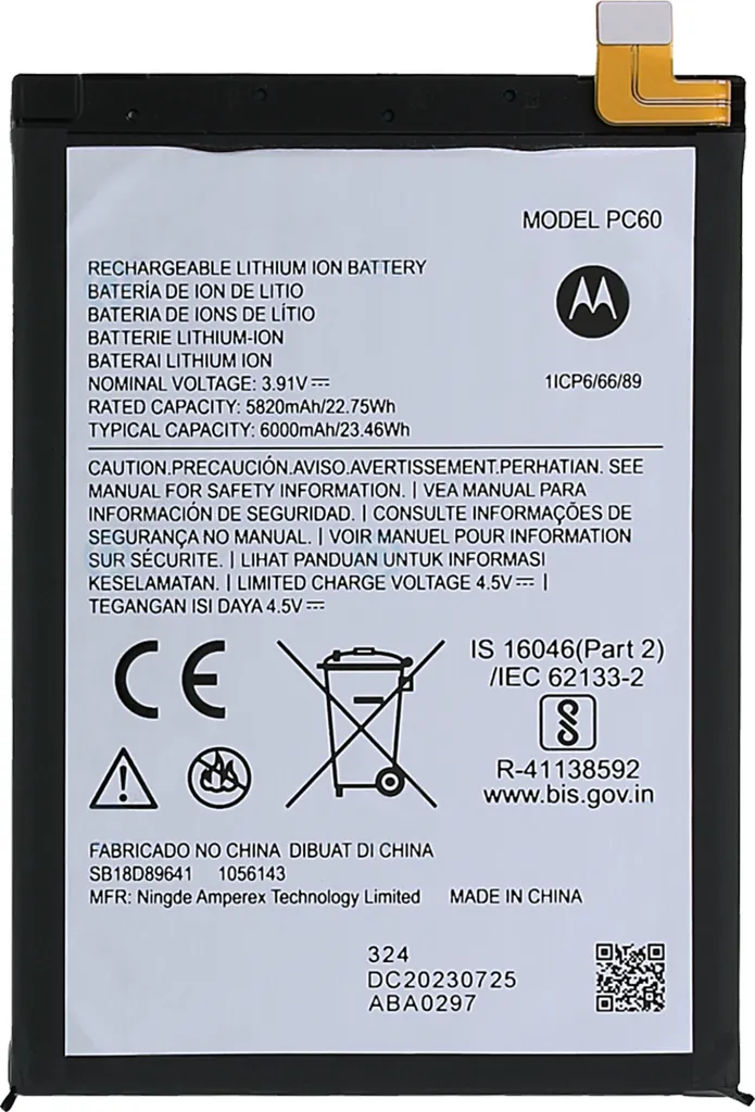 Batterie PC60 Haute Autonomie 6000mAh pour Smartphone Motorola G54