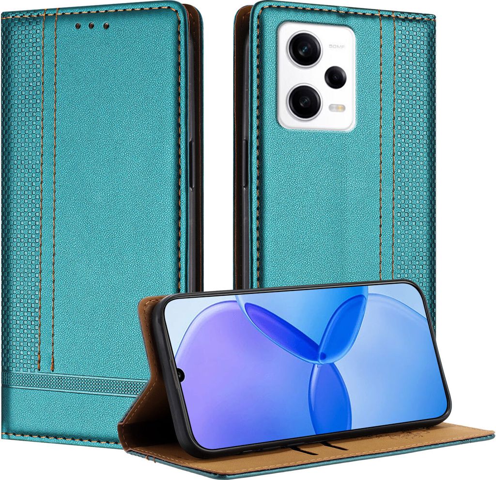 Handyhülle für Xiaomi Poco X5 Pro/Redmi Note 12 Pro 5G Leder Flip Klappbare Schutzhülle mit Standfunktion Grün