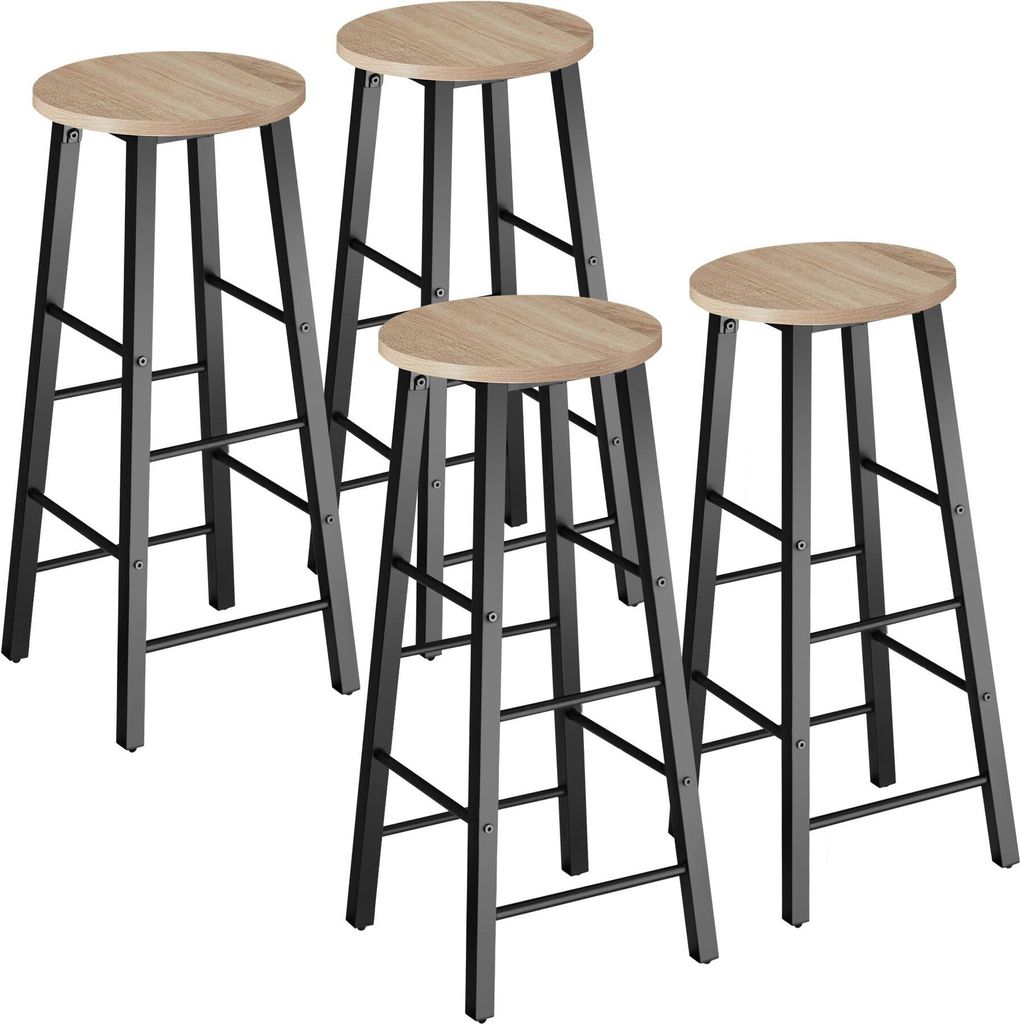 tectake Barhocker Keynes 4er-Set Industrial Style Melaminbeschichtung 31x31x72,5cm höhenverstellbare Füße 120kg Belastbarkeit