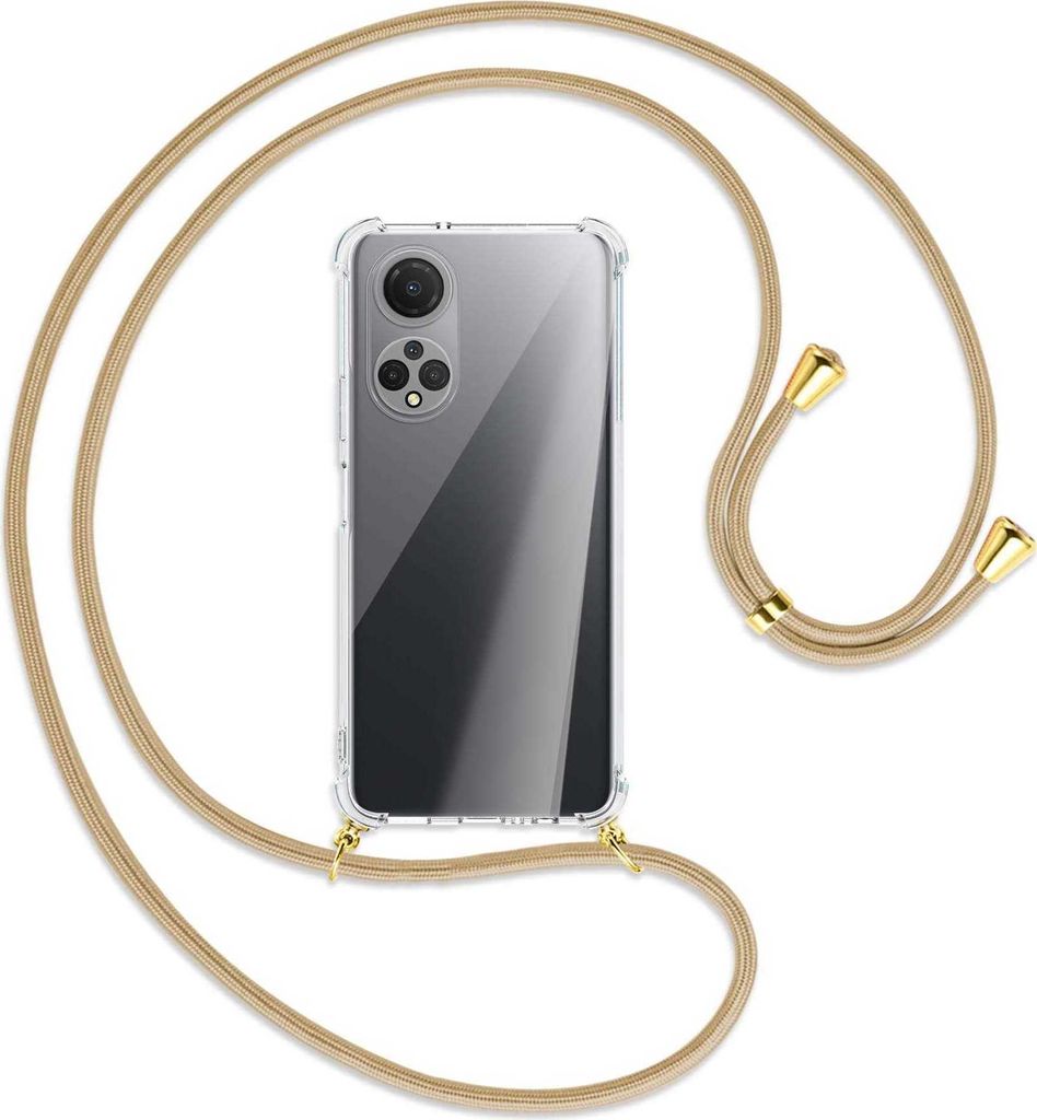 Handykette Backcover-Schutzhülle mit Band (Metall goldfarben) für Honor X7 / Play 30 Plus - caramel