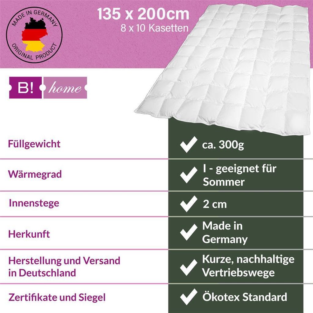 Wieviel Gramm Daunen Sollte Eine Bettdecke Haben Bettdecke B!HOME mit 100% Daunen : Sommer : | Kaufland.de