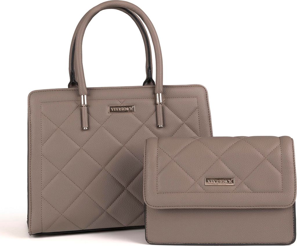 Vivisence Damen Handtaschen Set 2in1 aus Kunstleder – Elegante Handtasche & Umhängetasche mit silbernen Details für Alltag und Büro