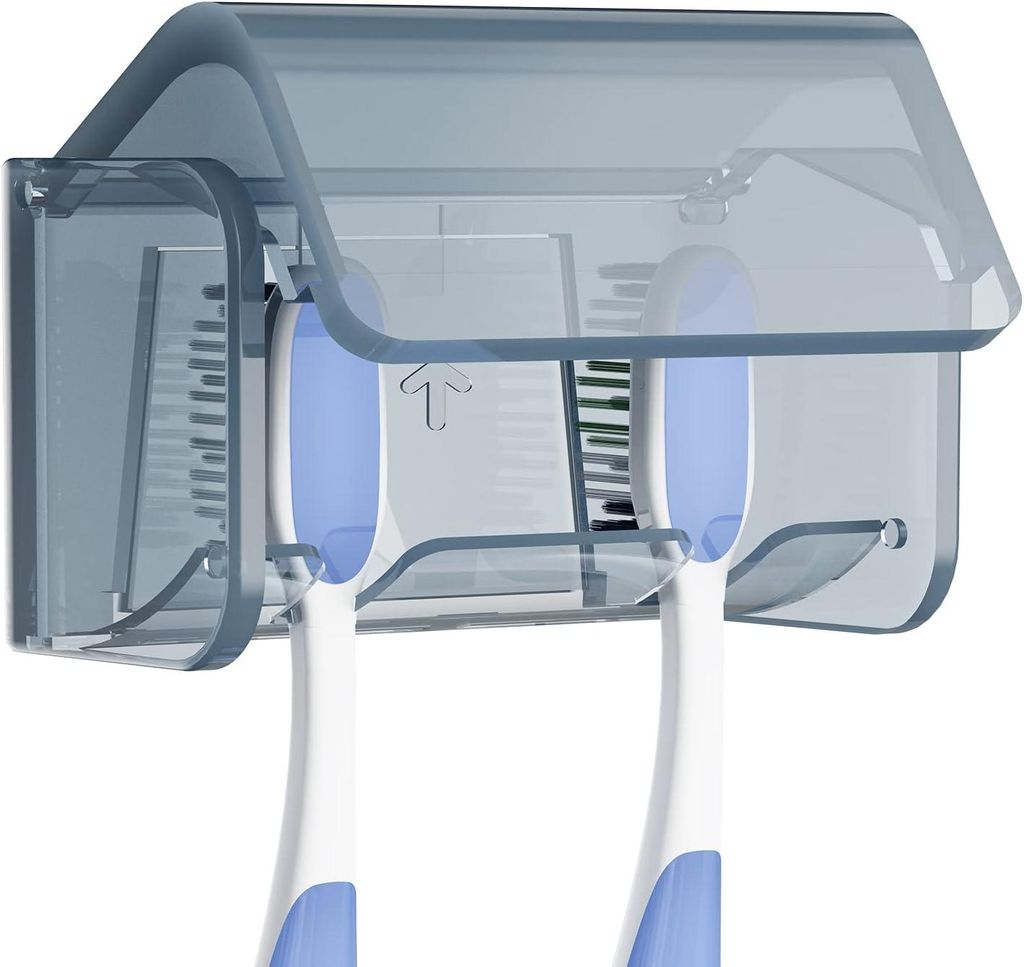 Grauer Wandorganizer mit Deckel, 2 Bürstenfächern, selbstklebender Rückseite, ideal für Dusche, Wohnmobil, Badezimmer