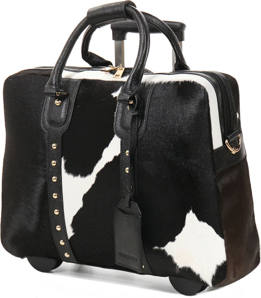 Elegante Luxus Damen Leder Trolley Akten Laptoptasche 2 Rollen Schwarz Bowatex