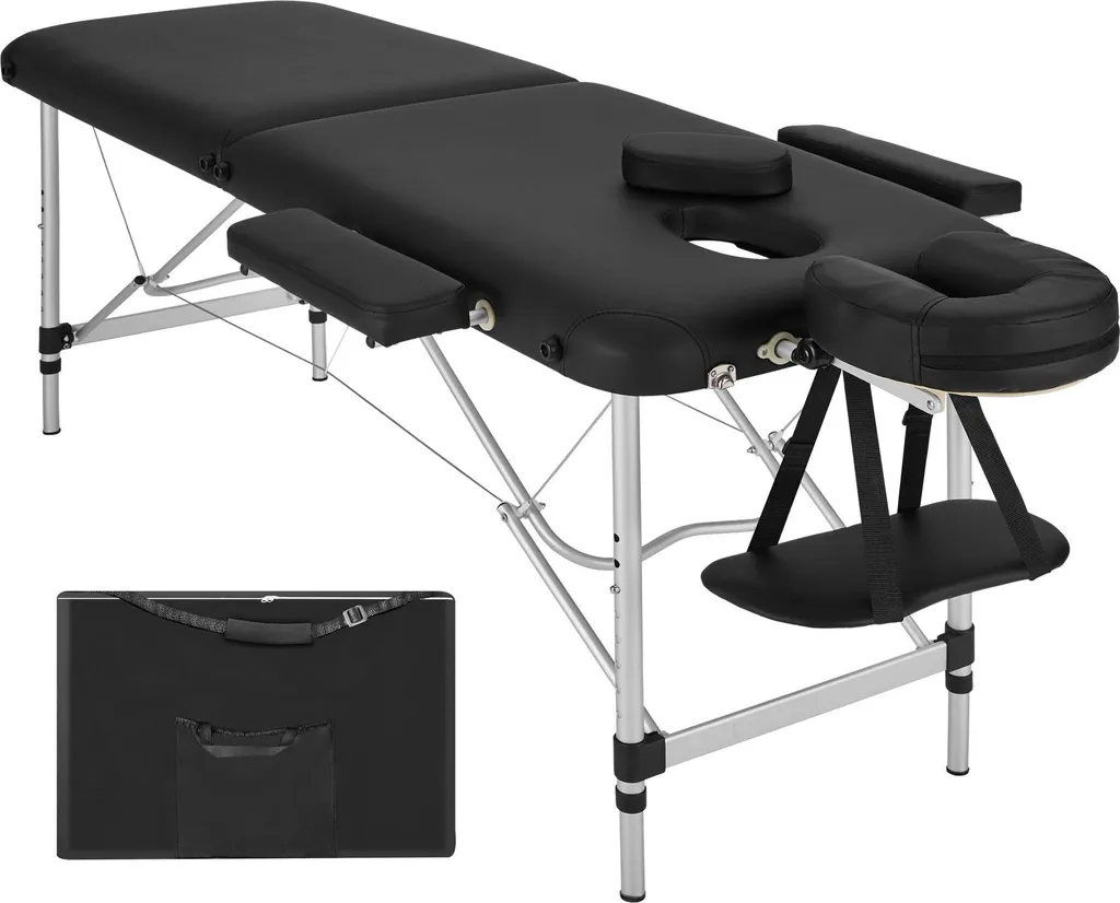 Table de massage aluminium noir 2 zones pliante et légère avec sacoche